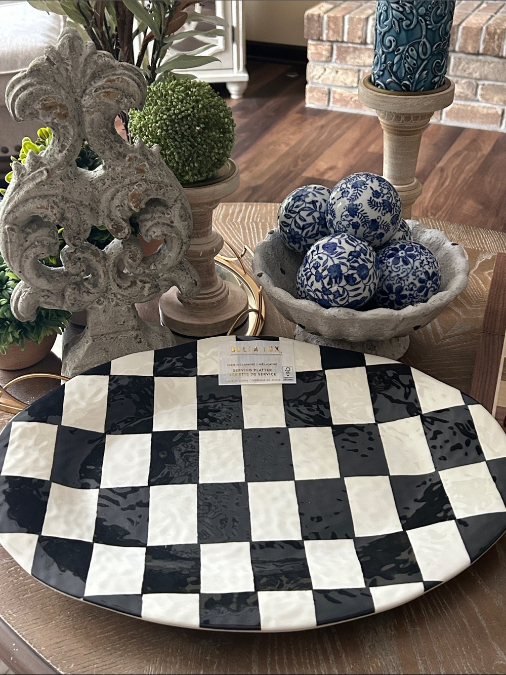 NEW! LARGE Vintage Inspired Black & White Checkerboard Melamine Serving Platter